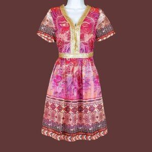 Too Tang Womens Pink Gold Astrology Print Sequin Chiffon Dress Size S NWOT